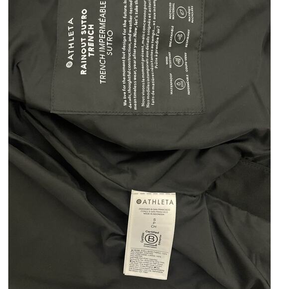 Athleta RainOut Sutro Long Trench Women's Black Hooded Rain Jacket - Picture 8 of 9